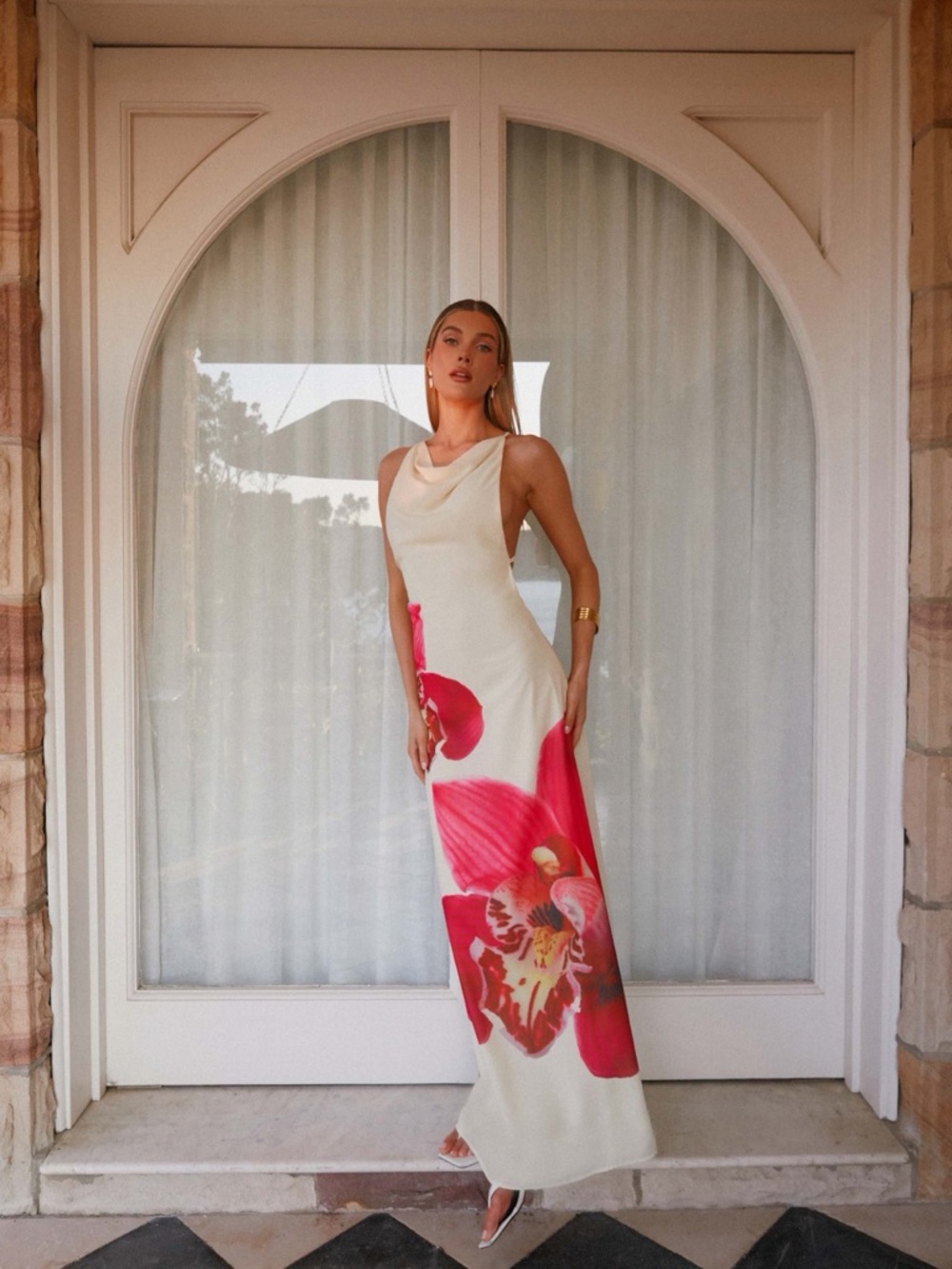 Peppermayo Island Girl Cream Maxi Dress with Pink Floral Detail NWT